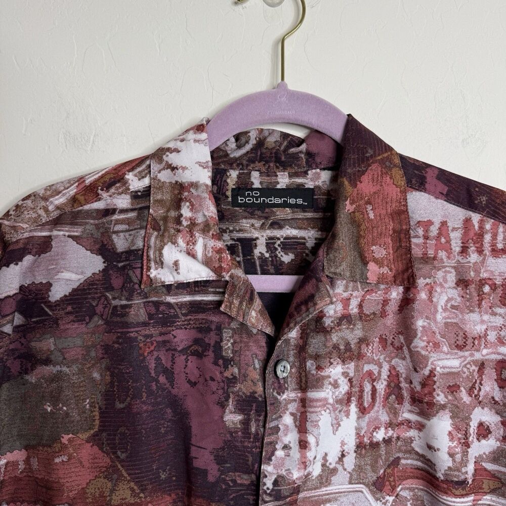 No Boundaries M/L Vintage Graffiti Button Up Short Sleeve Shirt 90’s Y2K Grunge - Picture 7 of 13